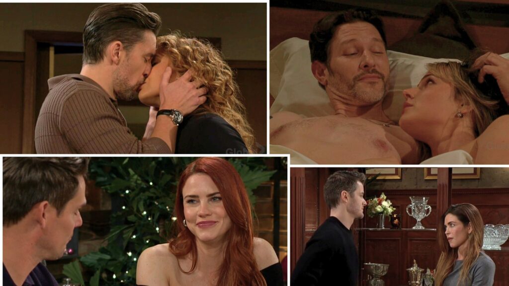 Daniel and Tessa in bed, Lily and Cane kissing, Adam, Sally, Kyle, and Victoria on The Young and the Restless recap