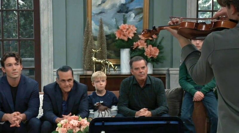 Michael, Sony, Wylie, and Ned watch Gio play violin on General Hospital recap