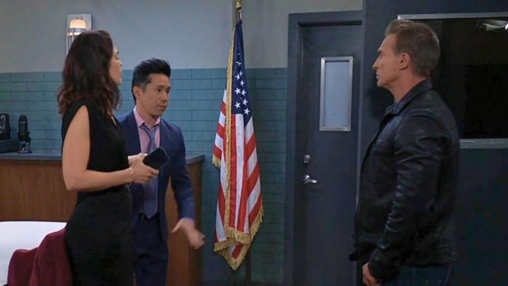 Jason, Britt, and Brad at the police station on General Hospital recap