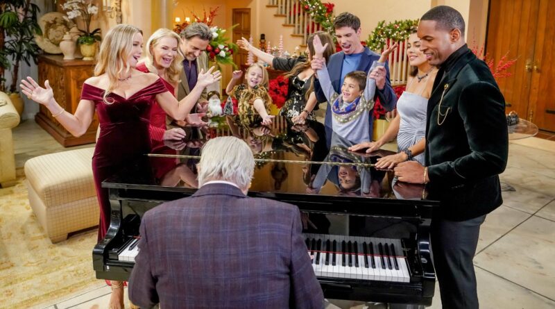 The Forresters sing around the piano as Eric plays on The Bold and the Beautiful recap