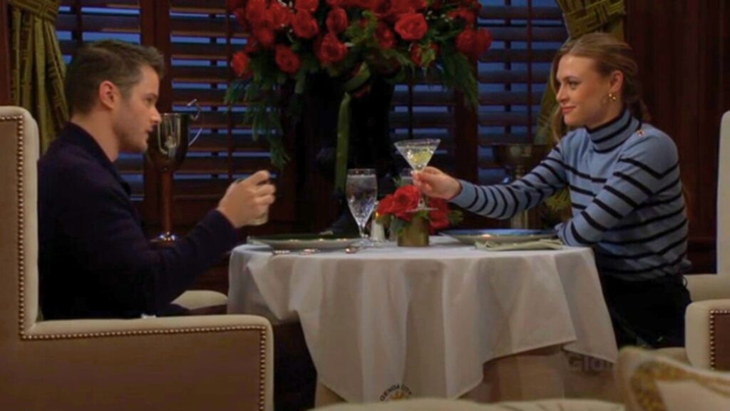 Kyle and Claire toast sitting at table The Young and the Restless recap Dec 5