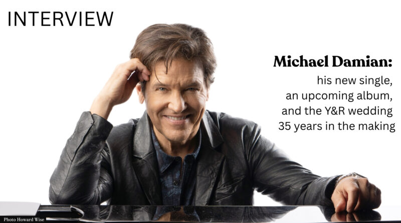 Michel Damian leaning on a piano with a white background on The Young and the Restless