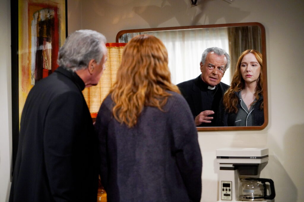 Camryn Grimes as Mariah and Ray Wise as Ian Ward look in a mirror on The Young and the Restless spoilers