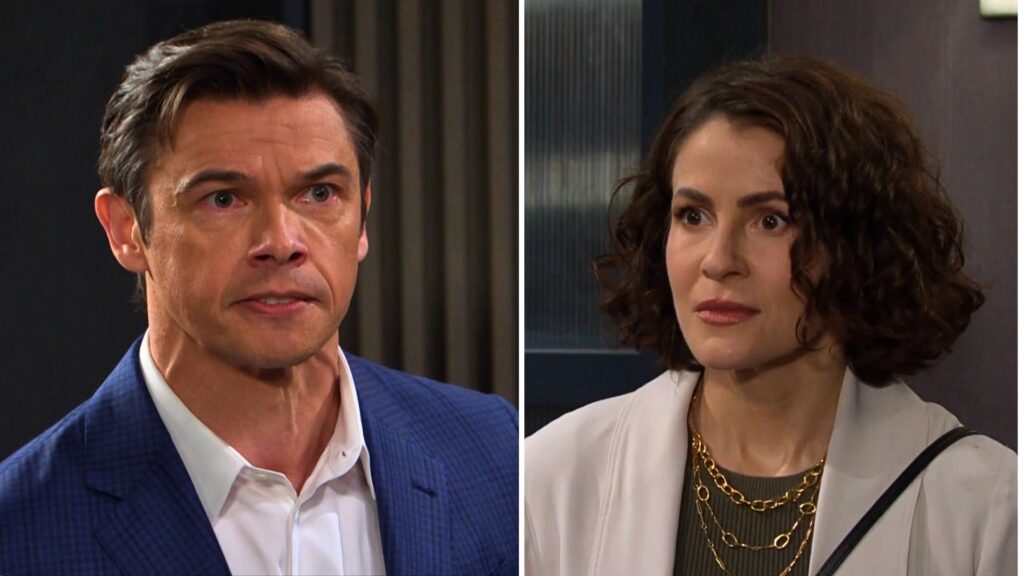 Days of our Lives: Xander and Sarah face each other in an intense argument after Brady’s firing.
